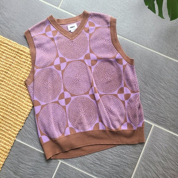 OBEY Men’s Dazed Sweater Vest in Sepia Multi Purple/Brown Pattern Size Medium - Picture 5 of 9